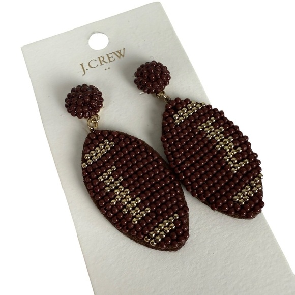 J Crew 2024 Football Beaded Sporty Whimsical Dangle Earrings - Picture 2 of 3